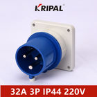 Standar IEC 32A Single phase 220V Industrial Panel Mounted Plug Biru